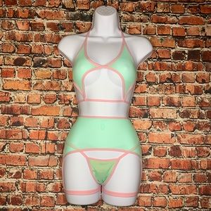 Mint Mesh Exotic Dance Wear with Waist Garter Belt